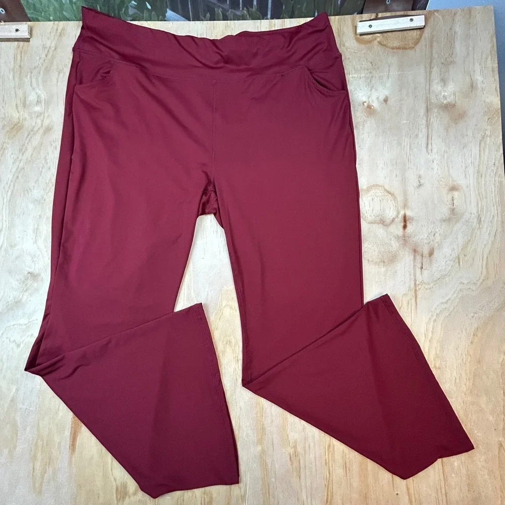 Womens 5XL Yoga Pants Flare Burgundy Athletic Pockets Stretch Leggings